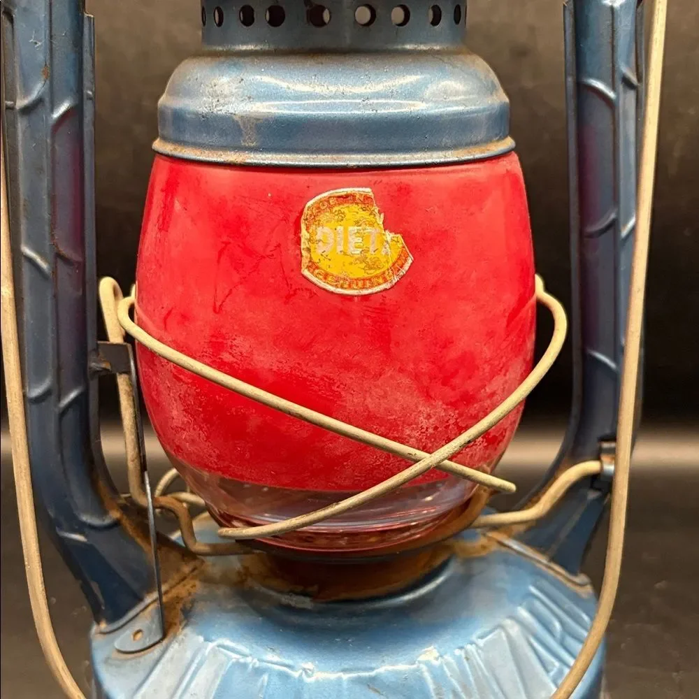 Vintage Blue Little Wizard Dietz NY USA Lantern Red Globe Sticker Tag